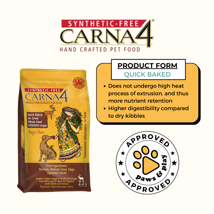 Carna4 Quick-Baked Air Dried Venison Easy-Chew Dog Dry Food