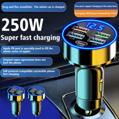 🔥Original Product+FREE Shipping🔥4 Port USB Car Charger Type C PD 250W Fast Charging Adapter for Huawei OPPO Oneplus iPhone 14 Pro Max 13 12 11 Mini XS