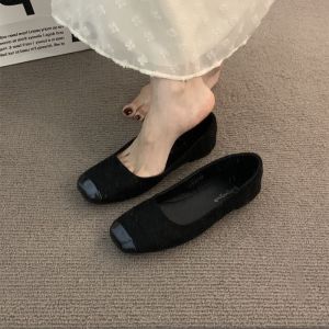 Free Shipping Stylish Flat Shoes Black Elegant New Chinese Style Single Shoes Slip-On Shoes Autumn Collection Shallow-Toe WomenS Shoes