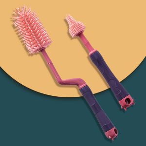 Bộ Cọ Rửa Bình Sữa Núm Ti Giả Bằng Silicon Hình Bò Mềm Tay Cầm Xoay Cho Bé