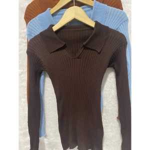 ALENA LONG SLEEVE POLO - BAJU RAJUT ATASAN WANITA PRESS BODY MOTIP KERAH  MAKS BB 65 KG