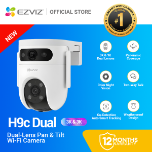 EZVIZ H9c Dual 3K/5mp Dual-Lens Pan & Tilt outdoor cctv camera connect cellphone  ip security cameras  AI-Powered Human and Vehicle Detection cctv camera wifi connect 360 with Color Night Vision cctv with audio and speaker and Weatherproof Design