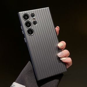 CrashStar Corrugated Vertical Stripes Matte Hard PC Shockproof Phone Case With Metal Button For Samsung Galaxy S25 S24 Ultra + S23 Plus + Fashion Frosted Phone Casing Ultra Thin Cover Shell With Full Cover Camera Protection Hot Sale