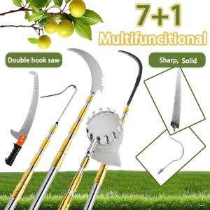 7-Piece Set Telescopic Fruit Picker With Long Adjustable Pole With Basket Pruning Saw Portable Manual Pole Cutter 7/10m