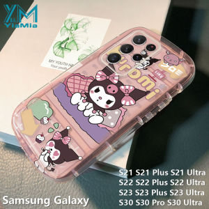 YiaMia Fashion Cute Cartoon Kuromi Phone Case For Samsung Galaxy S23 S23 Plus S23 Ultra S22 S22 Ultra S21 S21 Plus S21 Ultra Soft TPU Soap Shell Precision Camera Hole Full Cover