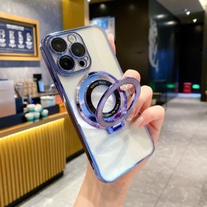 CrashStar With MagSafe Stand Plating Transparent Soft Shockproof Phone Case For iPhone 15 14 Pro Max Plus 13 12 Pro Max Wireless Charging Phone Cover Clear Phone Casing With Full Cover Lens Films Protection