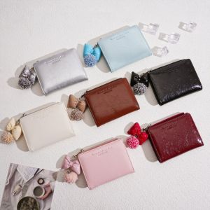 TIMIA Purse Women Short Wallet Korean Style Bow Pendant Card Bag Casual Short Clutch PU Leather Card Holder Outdoor