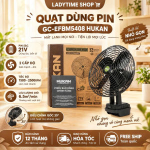 Quạt Dùng Pin HUKAN GC-EFBM5408 Điện Áp 21V 2 Cấp Độ GióLồng Quạt Kim Loại 8Inch Chân Pin Phổ Thông Dễ Sử Dụng