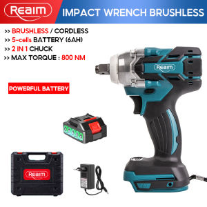 REAIM Electric Brushless Impact Wrench Heavy Duty Cordless Portable 1300Nm High Torque Original Rechargeable Batteries 