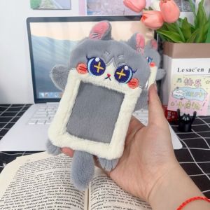 ANBIHE Soft Cartoon Plush Card Holder INS Animal Shape Photo Protector Case Durable Sweet Star Chasing Pendant Keychain Student