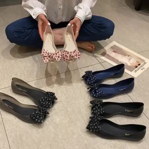 [Free Shipping] WomenS Summer Jelly Shoes Transparent Peep-Toe Flat Non-Slip Versatile Beach Shoes Polka Dot Bow Plastic Sandals