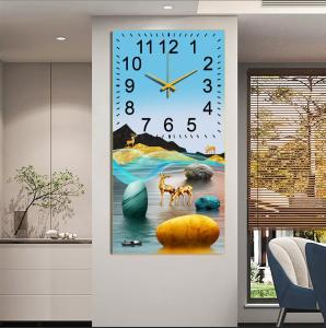 Mẫu tranh đồng hồ tráng gương AHD8- Hươu tài lộctreo sang trọng đồng hồ kim trôi cao cấp siêu bền siêu đẹp.