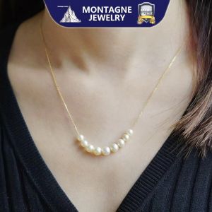 Montagne Jewelry 18k Pure Gold Necklace For Women Smile Face Design Fine Jewellery Natural 5-6.5mm Champagne Pearl Necklace