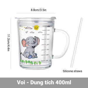 400ML Ly thủy tinh Bữa sáng ly thủy tinh cho trẻ em trong suốt với ly sữa khắc LY THỦY TINH CHIA VẠCH-TẶNG ỐNG HÚT VÀ CÓ NẮP ĐẬY