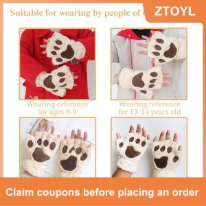 【ZTOYL】 Lovely Plush Cat Claw Paw Gloves Plush Mittens Warm Soft Plush Short Fingerless Fluffy Bear Gloves Costume Half Finger Gloves