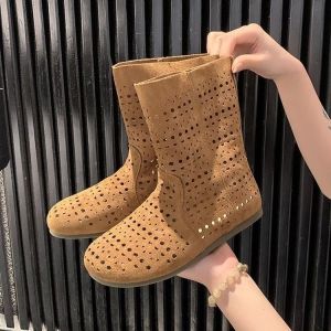 [Free Shipping] Versatile Mid-Calf Sandals For Women 2026 Summer New Style Hollow Breathable Perforated Sandals High-End WomenS Boots