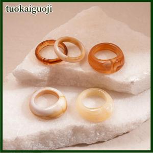 tuokaiguoji 5 6Pcs Colorful Acrylic Resin Ring Set Geometric Round Stacked Ring Simplicity Individuality Bohemian Finger Rings Jewelry Gifts