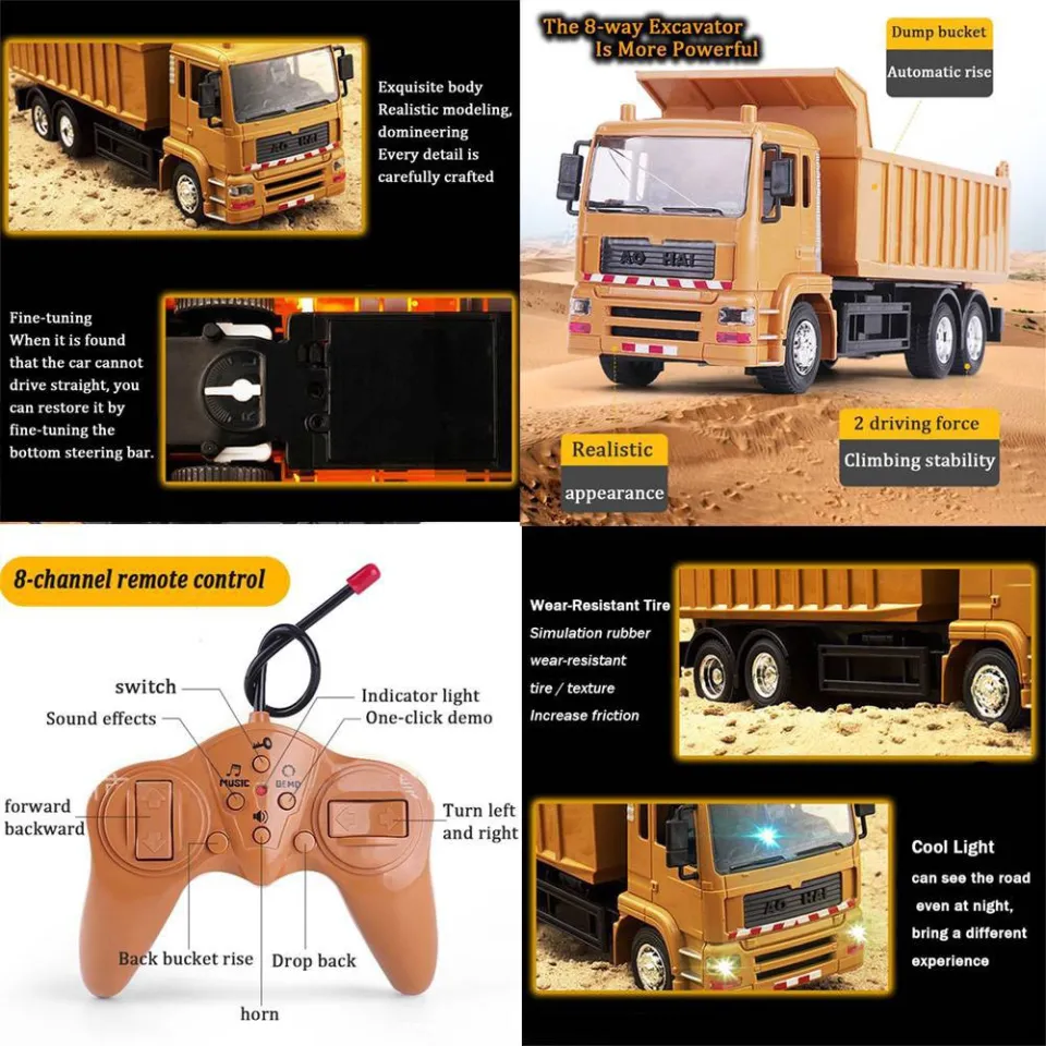 ❂Remote control crane dump excavator bulldozer truck crane truck engineering  vehicle toy gift☁