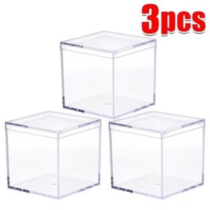 12/6/3Pcs Transparent Plastic Box / Square Candy Boxes with Cover / Christmas Party Gift Packing Box / Acrylic Jewelry Storage Container