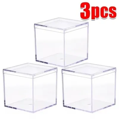 12/6/3Pcs Transparent Plastic Box / Square Candy Boxes with Cover / Christmas Party Gift Packing Box / Acrylic Jewelry Storage Container