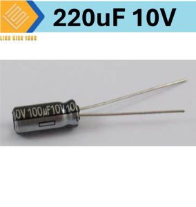[ 5 CON ] Tụ hóa 220uF 10V chân cắm xuyên lỗ màu đen