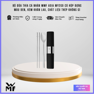 Bộ Đũa Thìa Cá Nhân WMF Asia My2Go Có Hộp Đựng Màu Đen Kèm Khăn Lau Chất Liệu Thép Không Gỉ
