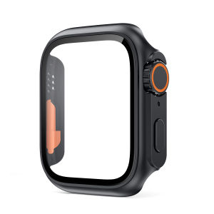 (Change to Ultra 49mm apperence) Full Coverage Hard PC Case with Tempered Glass Screen Protector for Apple Watch 45mm 41mm 44mm 40mm Series 9/8/7/SE/6/5/4