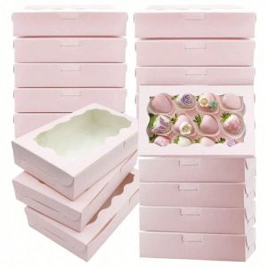 ROLL 10/20pcs Baking Kraft Paper Box Gift Packaging Transparent Open Window Desserts Box DIY Candy Box Party Supply