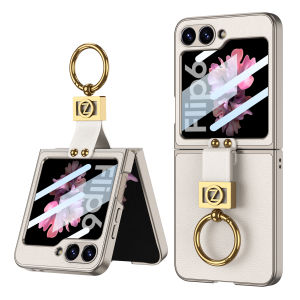 เคสหนังแบบหมุนได้สำหรับโทรศัพท์ Z Flip 6 7FE พร้อมโลโก้ Z สุดหรู ฮาร์ดแวร์ Samsung Galaxy Z Flip6 เคสป้องกันหน้าจอ เคสพีซีแข็งทนทานป้องกันการตก พร้อมกระจกนิรภัย
