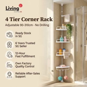 4 Tier Corner Bathroom Rack / Height Adjustable Telescopic Shower Rack/ Toilet Kitchen Corner Shelf