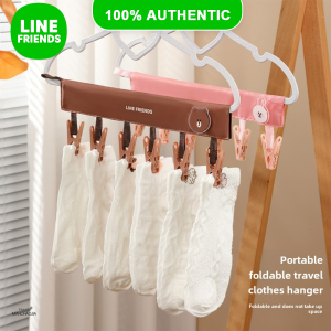 100% Authentic Line Friends Travel Accessories Portable Clothes Hanger Travel Fabric Hanger Foldable Bathroom Drying Home New Upgraded Traceless Small Clip Multi-function LFB284/LFB260
