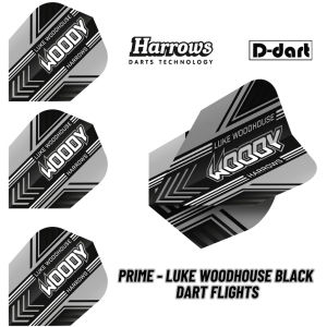 HARROWS DART FLIGHTS - STANDARD PRIME - LUKE WOODHOUSE BLACK 100 MICRON DART FLIGHTS (SAYAP ARROW)