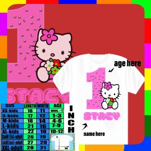HELLO KITTY DESIGN PERSONALIZED GIRLS BIRTHDAY T-SHIRT DESIGN CUSTOMIZED DESIGN IN TSHIRT WITH NAME SUBLIMATION PRINT WHITE SHIRT