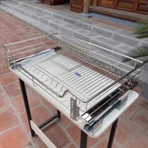 [Chính Hãng] Giá bát đĩa nan tròn inox 304 ray âm giảm chấn cao cấp