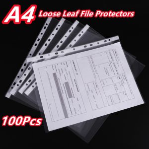100Pcs A4 Loose Leaf file bag Punched Pockets Folder Filing 11 Holes Documents Sheet Protectors Transparent Folder
