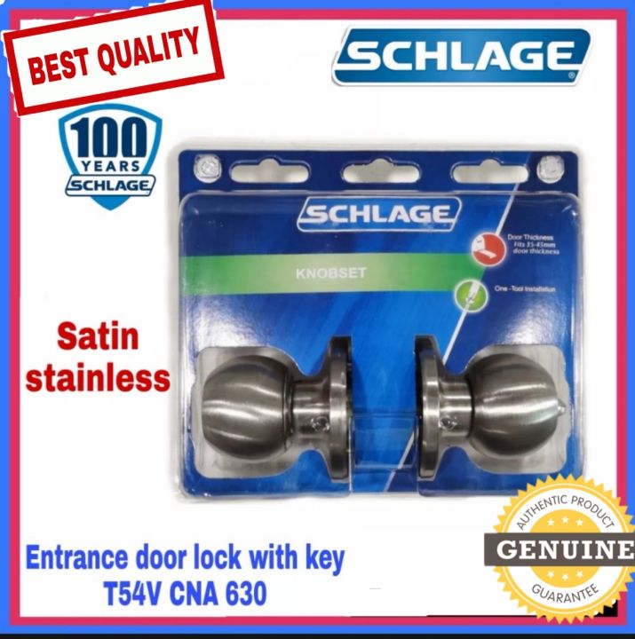 SCHLAGE DOOR KNOB LOCKSET TUBULAR SATIN STAINLESS Entrance with