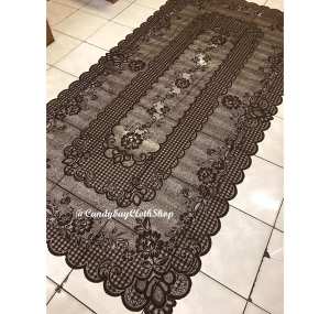 Taplak Meja Makan Jumbo 10 Kursi 150 x 300 cm Persegi Coklat Kopi Bahan Kain Polyester Corak Bunga Mahkota