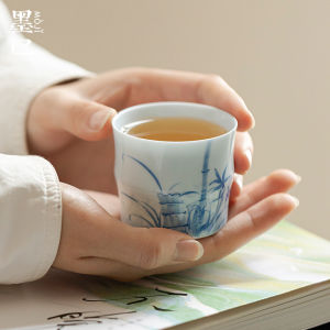 墨己晴山蓝手绘竹子陶瓷主人杯功夫茶具家用竹节茶杯喝茶品茗杯