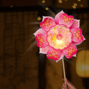 Minoa lantern chinese灯笼 traditional 中秋节灯笼 Light Rotating Windmill Ancient Style Handmade Handheld Lantern New Lotus Pinwheel DIY Material Package Mid Autumn Festival
