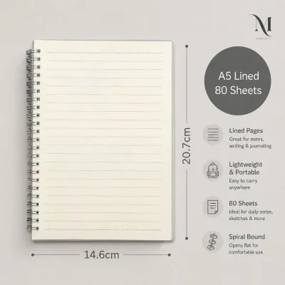 A6 A5 B5 Spiral Notebook 80 Sheets | 160 Pages | Lined Grid Blank Journal | Minimalist Notebook