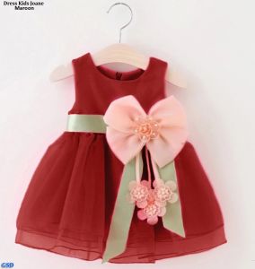 Kp - Midi Dress Pesta Anak Perempuan Ukuran S M L Gaun Organdi Pita Realpict Dress Joane | Baju Ulang Tahun Anak Cewe Satin Glossy Pita Bunga Besar