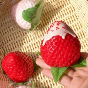 BLISSFUL Soft Stretchy Strawberry Squeeze Toy Slow Rebound Super Wet Soft Sensory Squeeze Toy Creative Slow Rising Cream Strawberry Fidget Toy For Adults