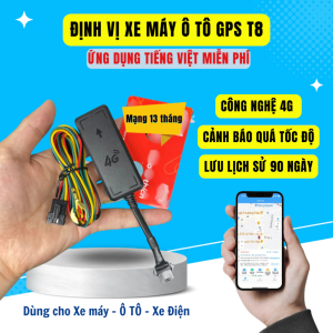 Thiết bị định vị T8 Pro GPS 4G định vị xe máy ô tô xe điện App Tiếng Việt Cảnh báo chống trộm chính xác cao