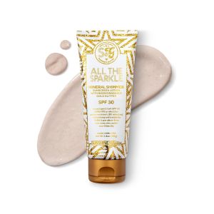 Sunshine & Glitter ALL THE SPARKLE degradable GLITTER & MINERAL SHIMMER SUNSCREEN SPF 30 100% MINERAL ZINC OXIDE REEF FRIENDLY Water Resistant TSA APPROVED TRAVEL READY 3.4 Oz