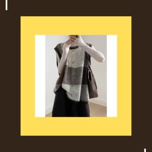 2026 Fall New Women Retro Color Block Plaid Knit Vest Loose Sleeveless Sweater Waistcoat Top