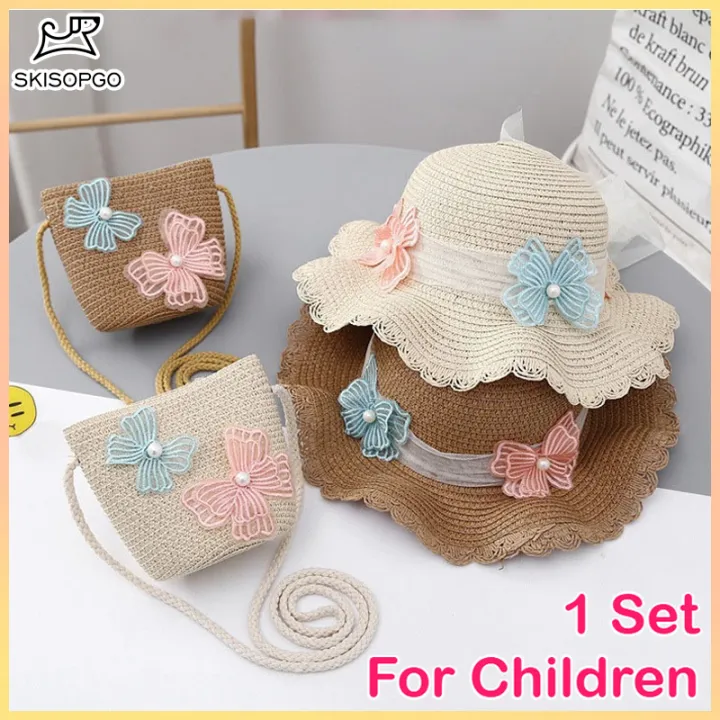 SKISOPGO%20Kids%20Girls%20Straw%20Hat%20Bag%20Set%20Outdoor%20Beach%20Hat%20Bow%20Lace%20Wide%20Brim%20Fisherman%20Cap%20Hat%20Topi%20Beg%20Kanak%20-%20Image%202