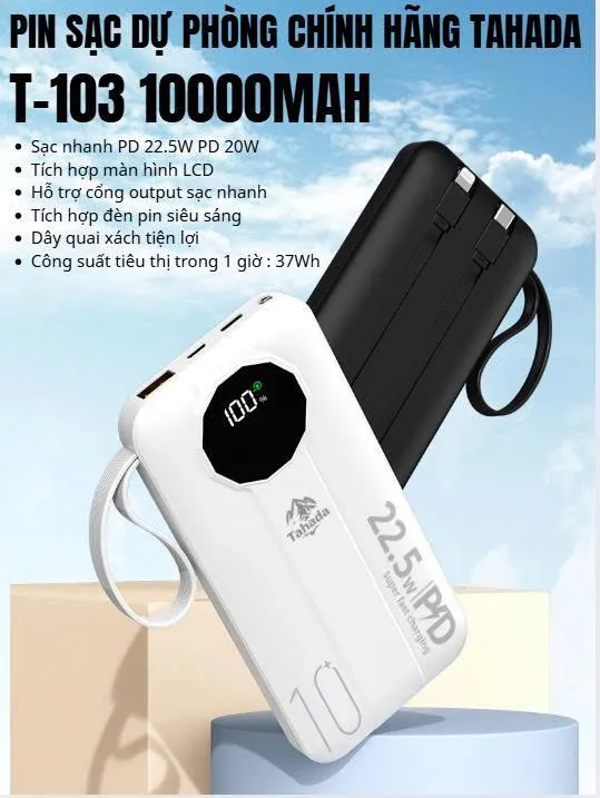 Pin dự phòng Tahada T-103 sạc nhanh 22.5W PD3.0 pin trâu thiết kế nhỏ ...