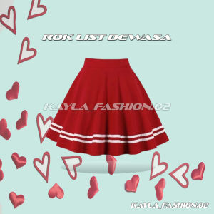 Rok Mini Wanita List Sripe Putih Hitam Moy Skirt Rok Olahraga Scuba