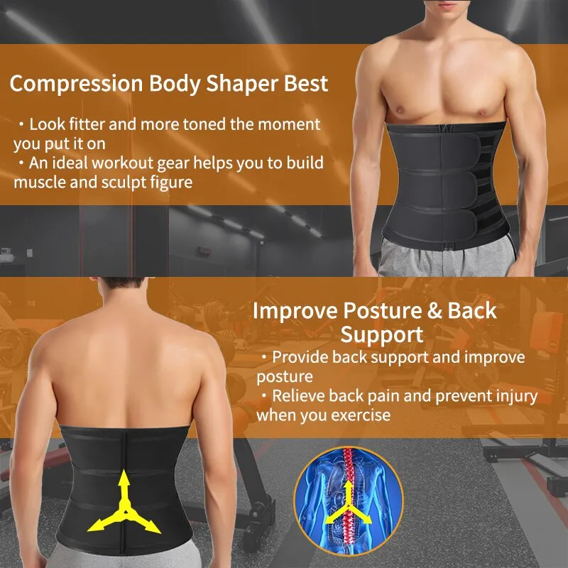 S 3XL Men Waist Trimmer Weight Loss Zipper Waist Stomach Belt Body Shaper Adjustable Sweat Belt Plus Size Belly Fat Burner Promotes Healthy Sweat Binder for Slimming Tummy Neoprene Waiste Trainer