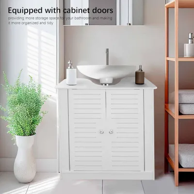 AOJEZOR Mobile Floor-standing Bathroom Vanity Cabinet with 2 White Wooden Doors Cabinet under the Sink